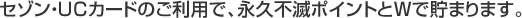 セゾン・UCのご利用で、永久不滅ポイントとWで貯まります。