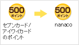 �Z�u���J�[�h/�A�C���C�J�[�h�̃|�C���g:500�|�C���g&rarr;nanaco:500�|�C���g